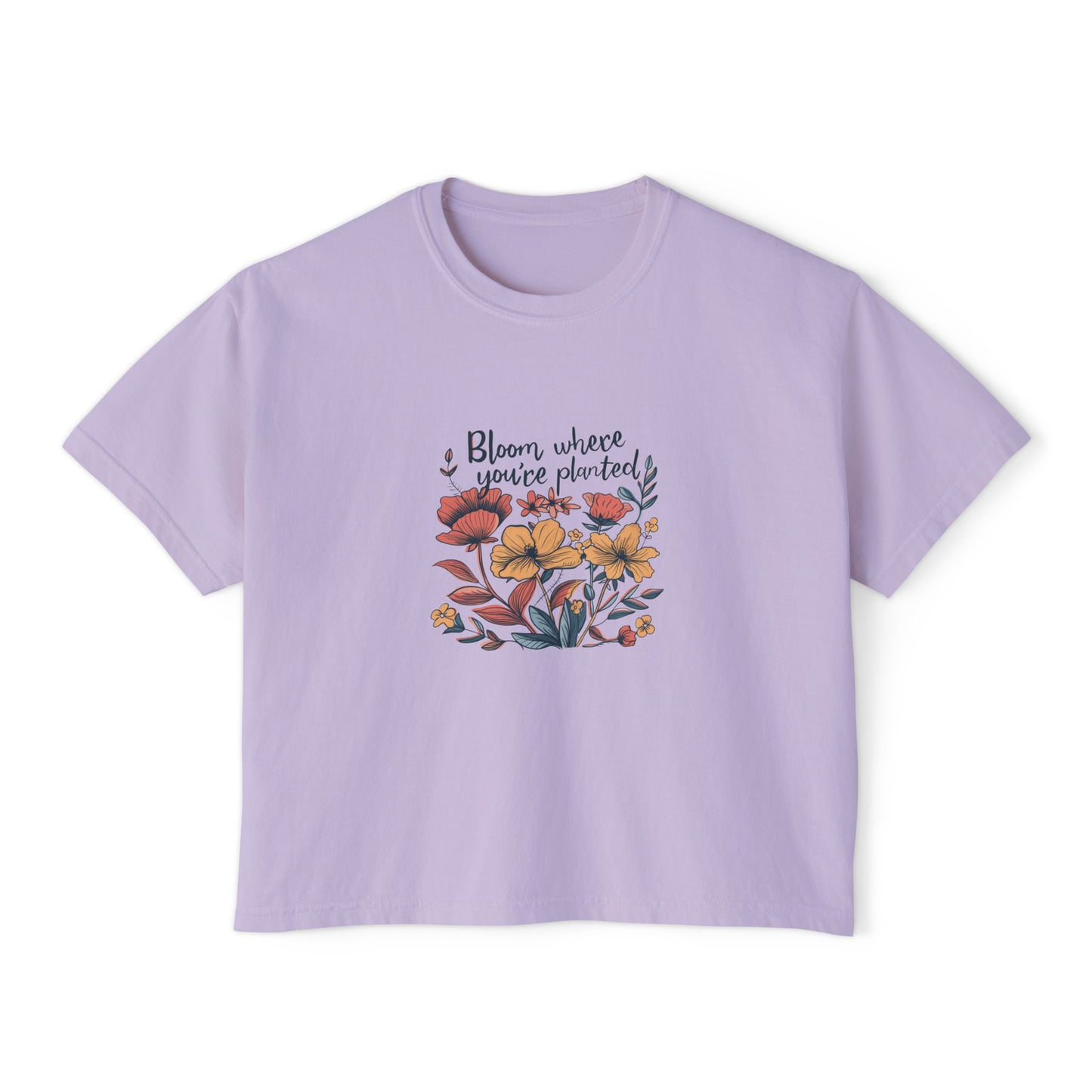 Bloom Where You’re Planted Women’s Boxy Tee – Floral Inspirational Graphic Shirt