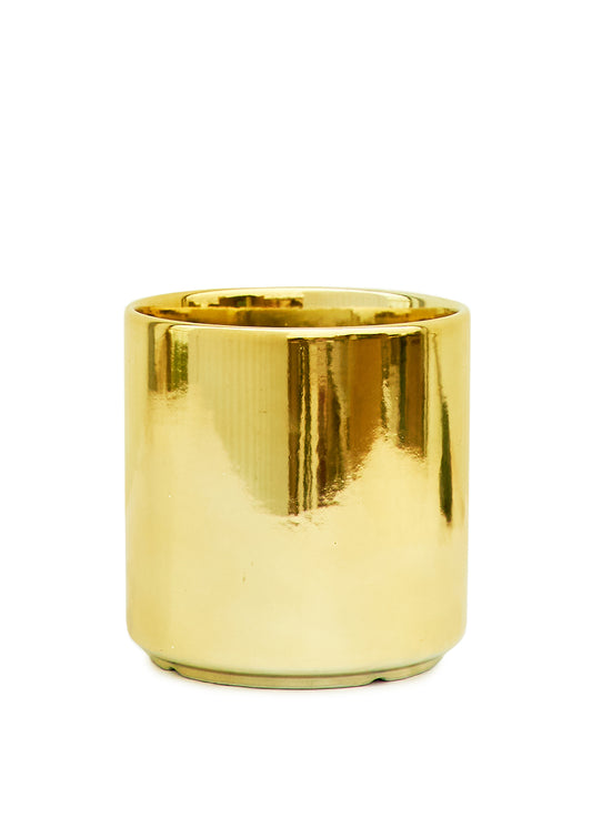 Cylindrical Ceramic Planter Gold 5" Wide